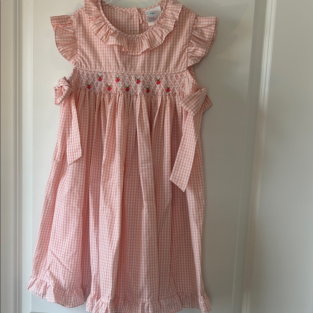 Pink Gingham Smocked Dress with Ruffle Sleeves from Stitchy Fish 7